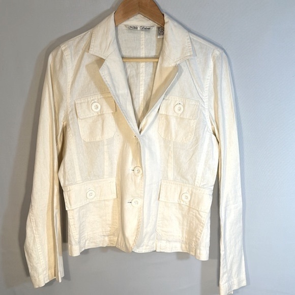 Nikki Valenti Womens Blazer Jacket Size L Linen Cotton Blend Pockets Buttons - Picture 11 of 12